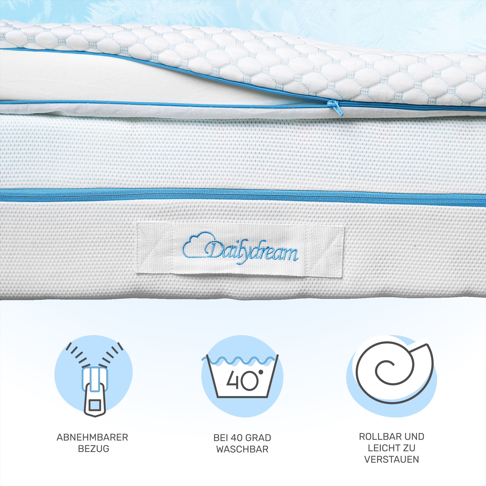 Dailydream viscoelastischer Matratzentopper “Model M“ mit Memory Foam Effekt, 180x200x5cm, Edition "Cool Touch"