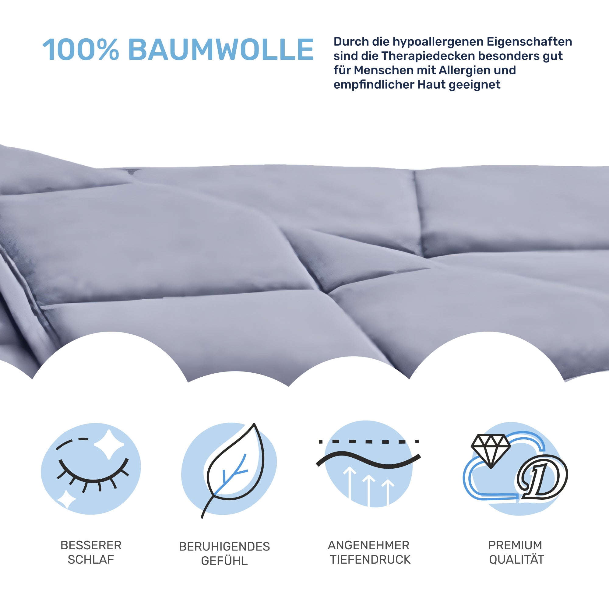 Gewichtsdecke für Erwachsene aus 100% Baumwolle, Edition"Grau"
