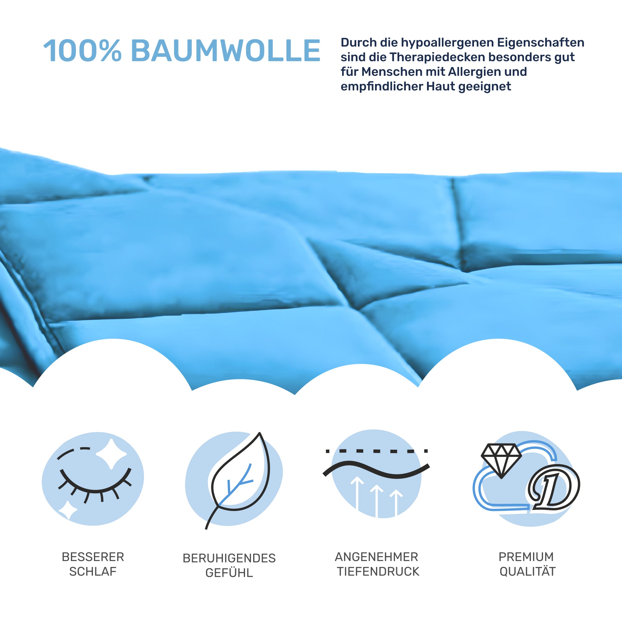 Gewichtsdecke für Erwachsene aus 100% Baumwolle, Edition "Blau"