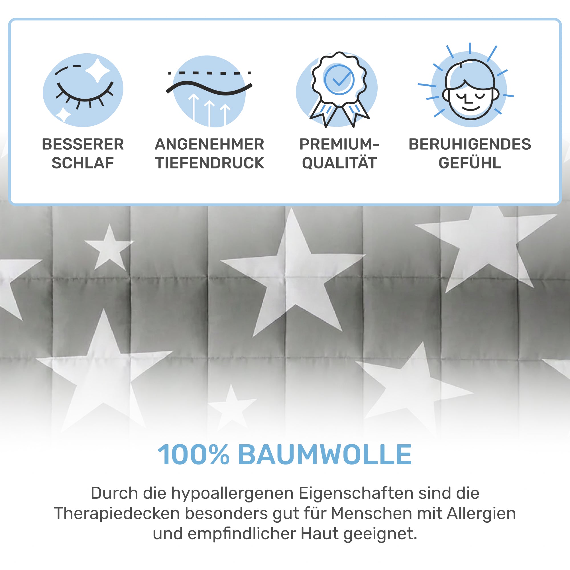 Gewichtsdecke für Kinder aus 100% Baumwolle, Edition "Sterne"
