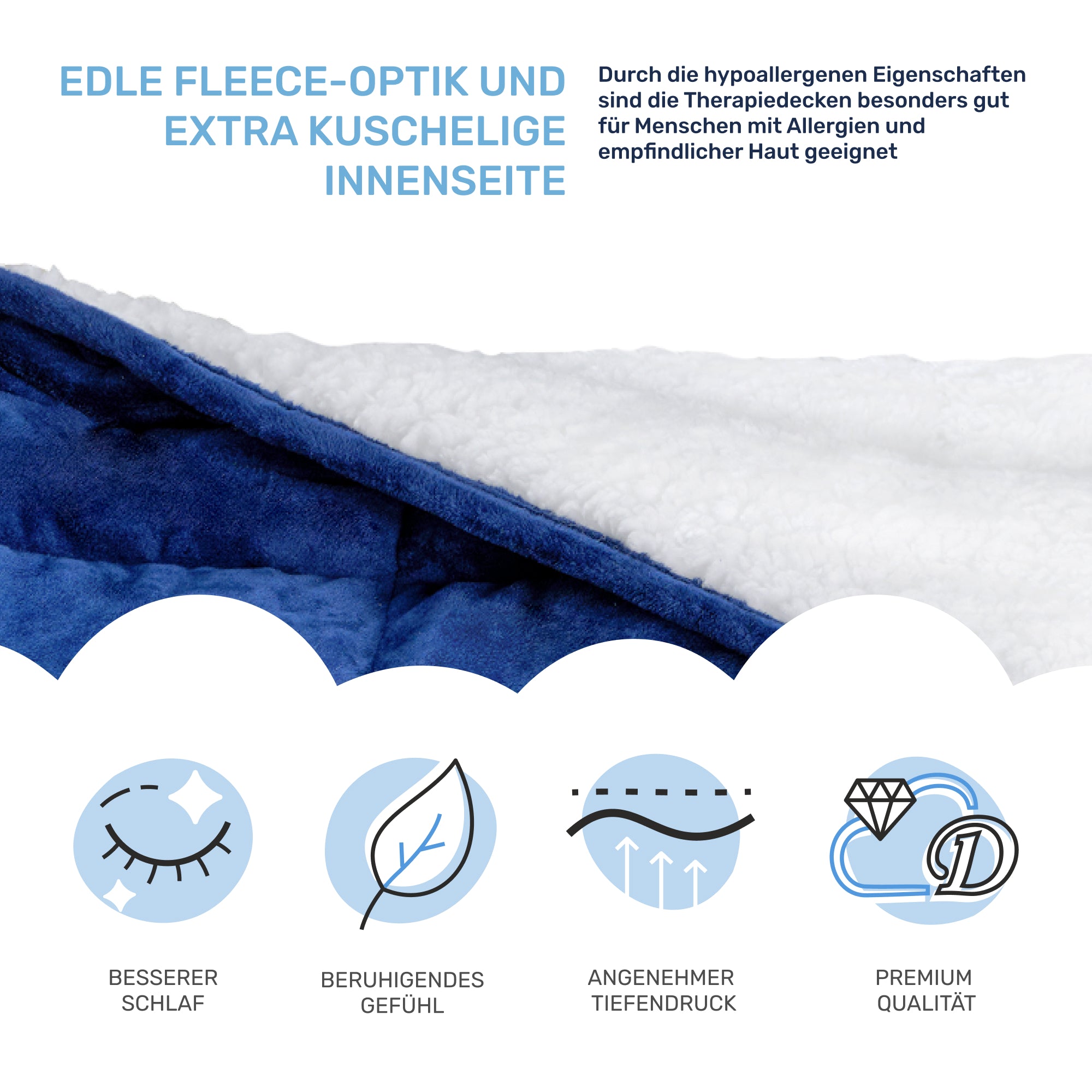 Gewichtsdecke für Erwachsene aus flauschigem Fleece, Edition "Blau"