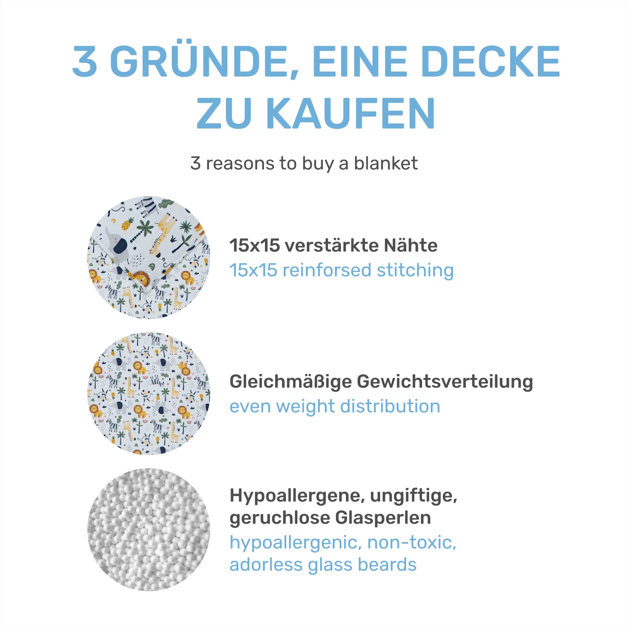 Tyngd filt för barn gjord av 100% bomull, "Safari" utgåva