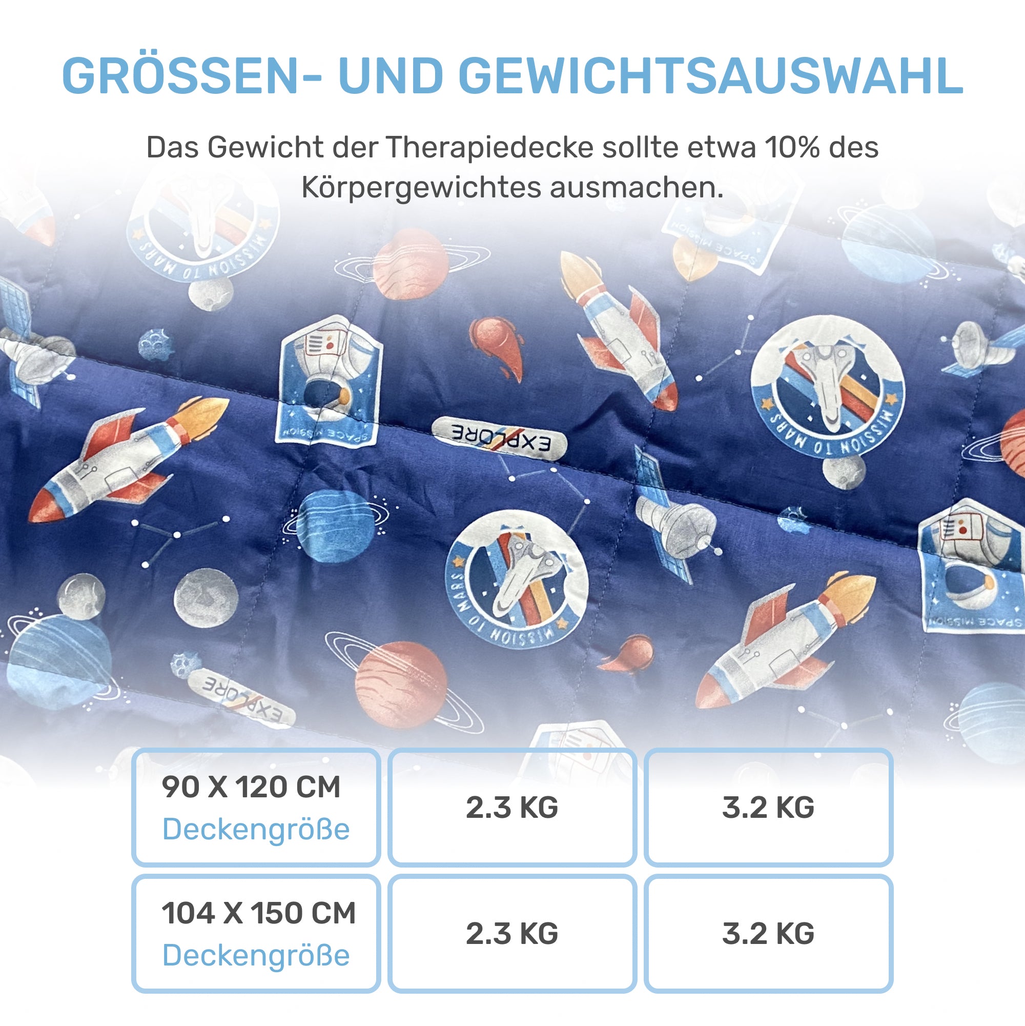 Gewichtsdecke für Kinder aus 100% Baumwolle, Edition "Space"