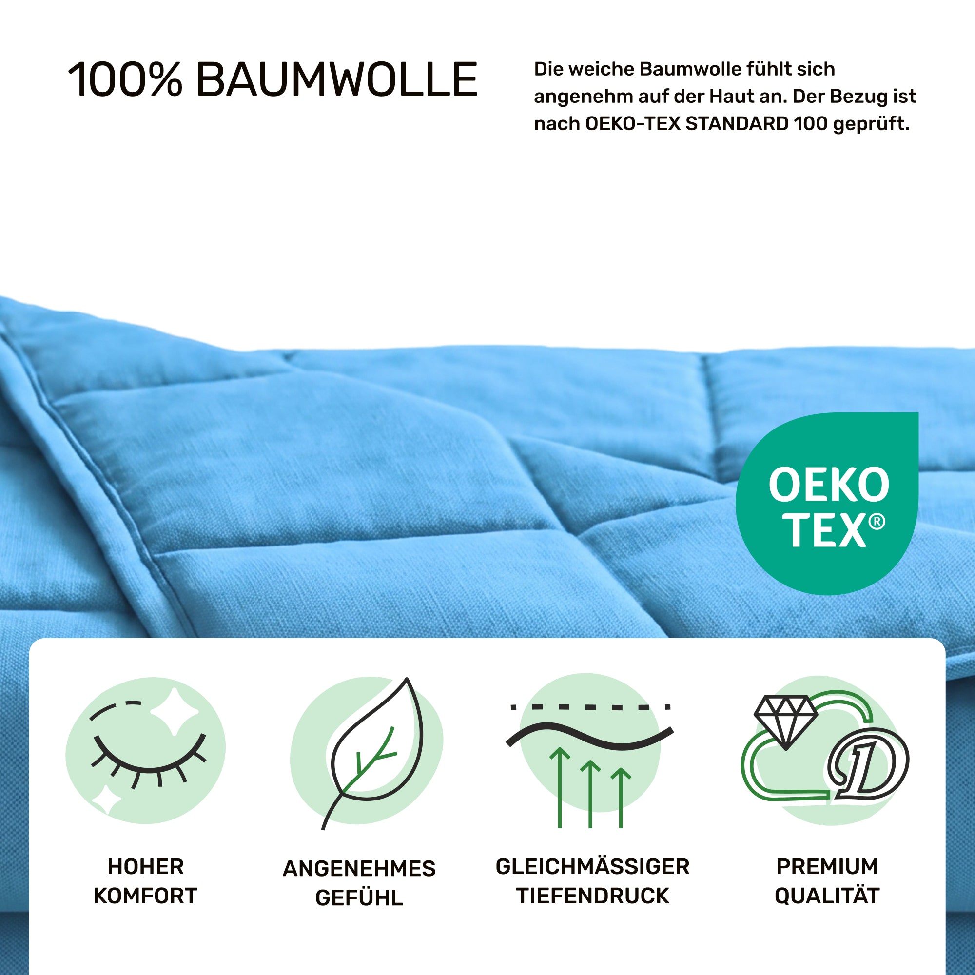 Weighted blanket for adults made of 100% cotton, "Blue" edition