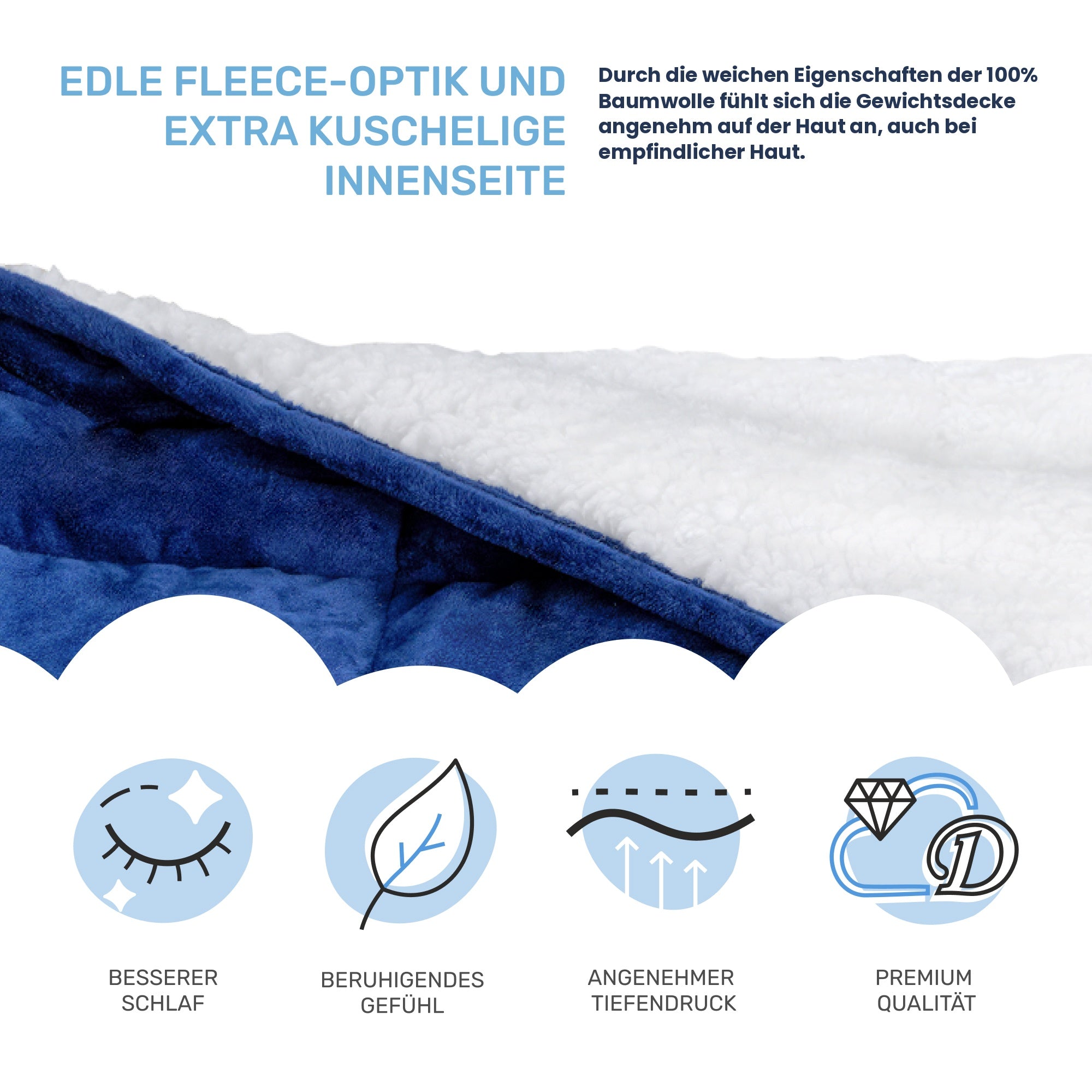 Weighted blanket for adults made of fluffy fleece, "Blue" edition