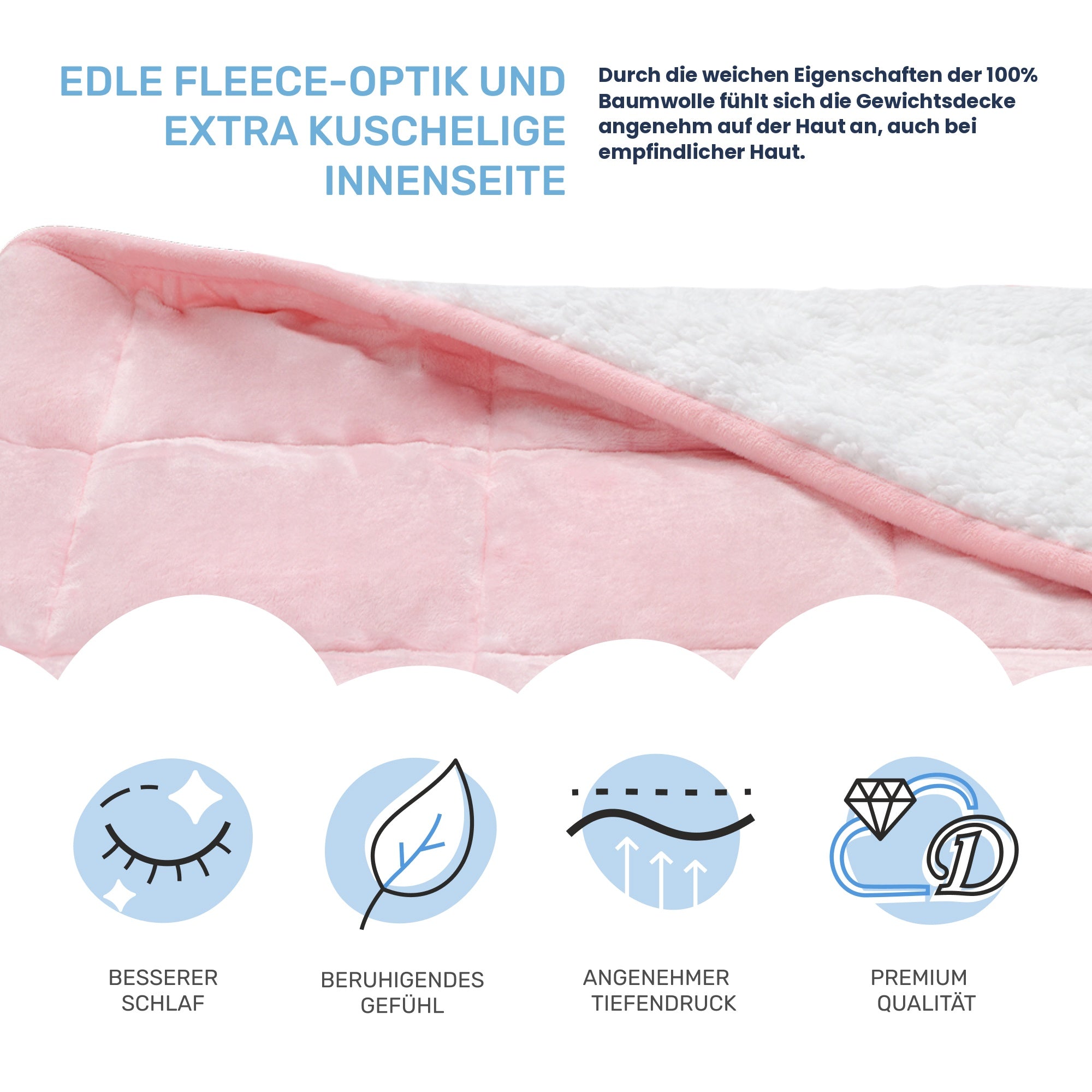 Weighted blanket for adults made of fluffy fleece, "Pink" edition