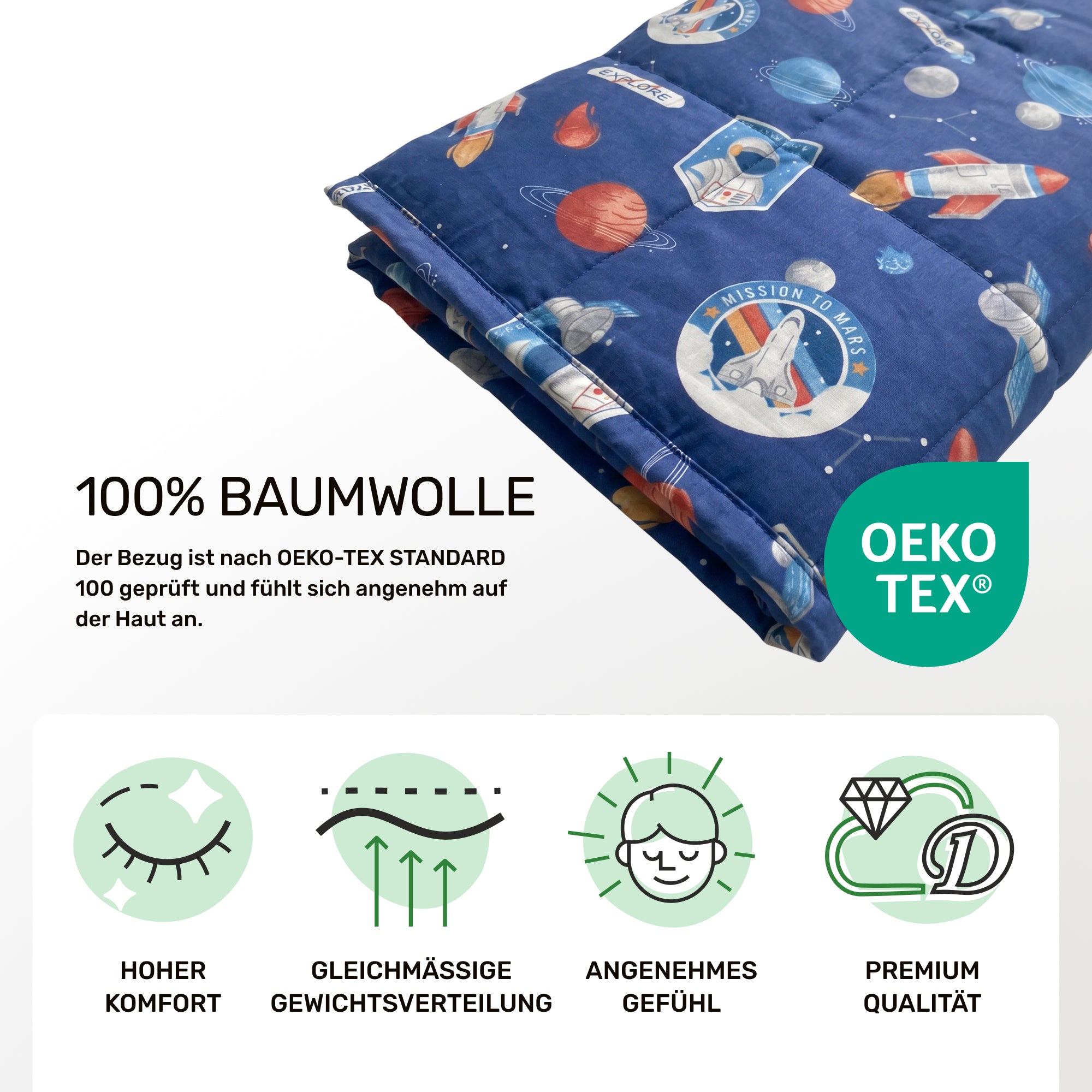 Weighted blanket for children made of 100% cotton, "Space" edition