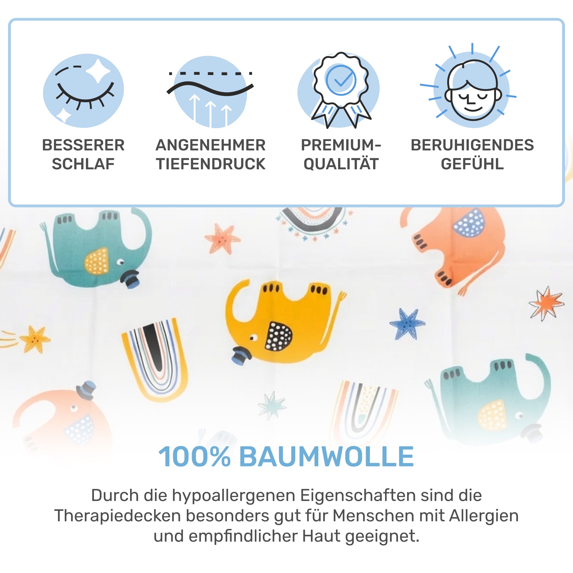 Tyngd filt för barn gjord av 100% bomull, "Elephant"-utgåva