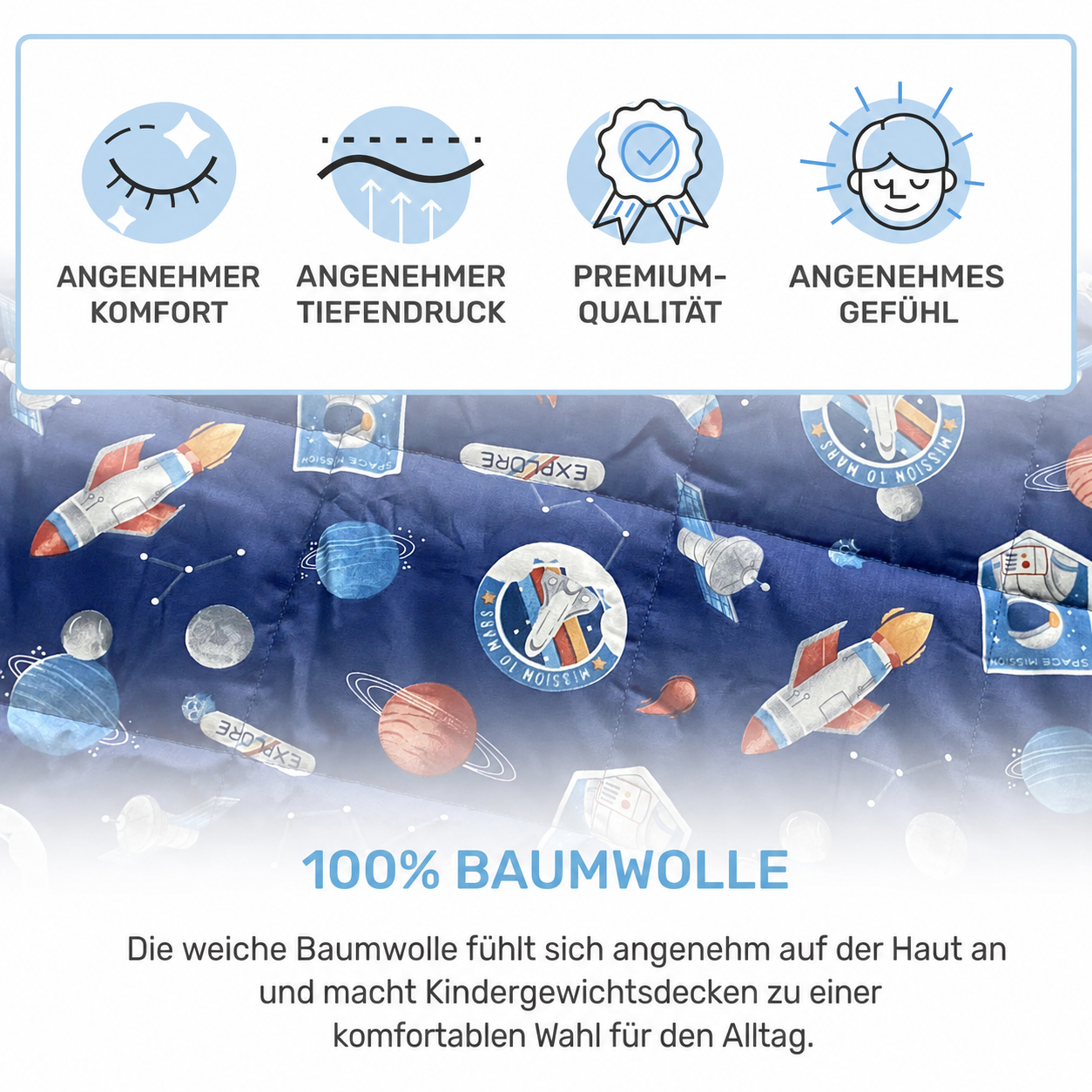 Gewichtsdecke für Kinder aus 100% Baumwolle, Edition "Space"