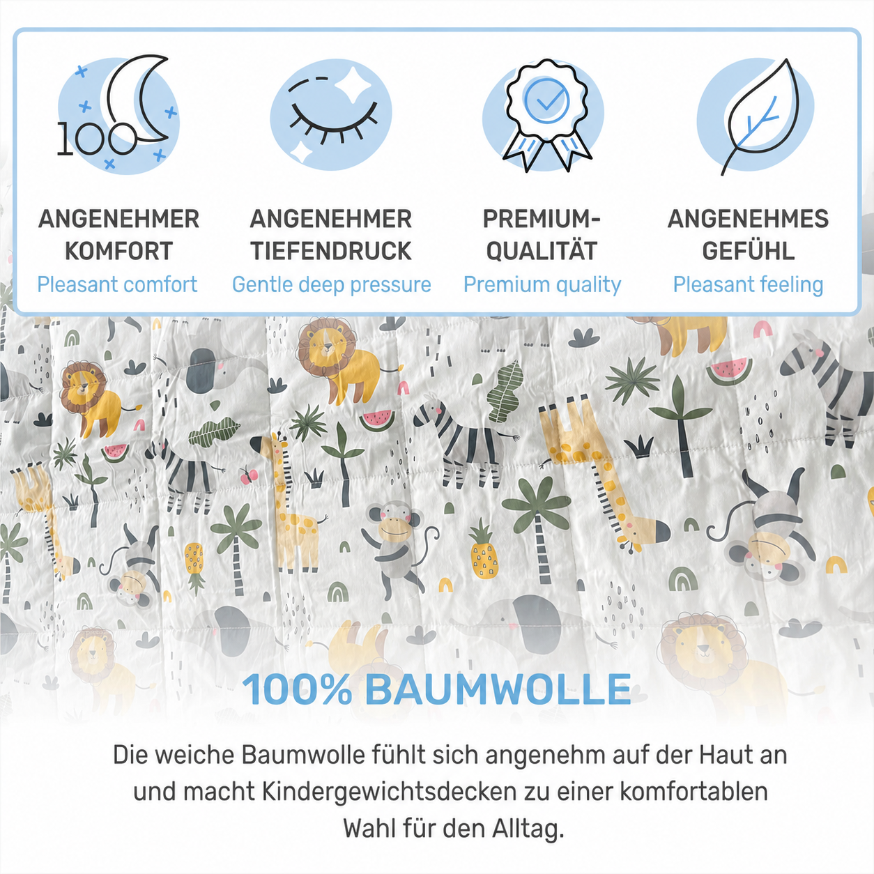 Gewichtsdecke für Kinder aus 100% Baumwolle, Edition "Safari"