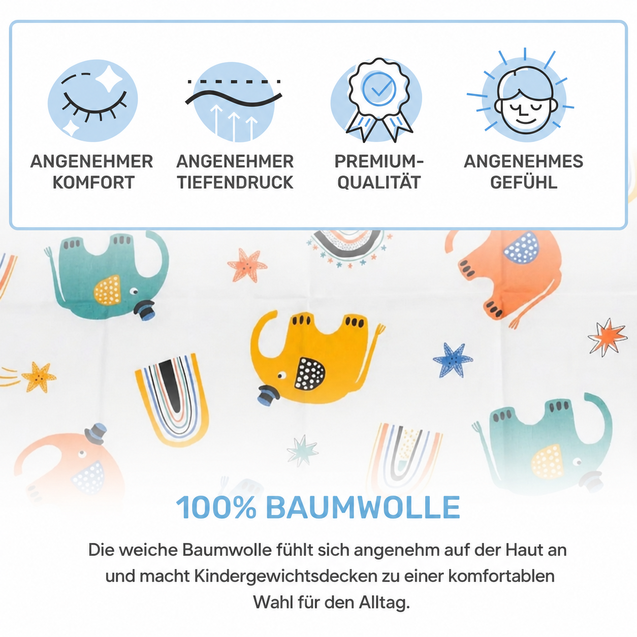 Gewichtsdecke für Kinder aus 100% Baumwolle, Edition "Elefant"