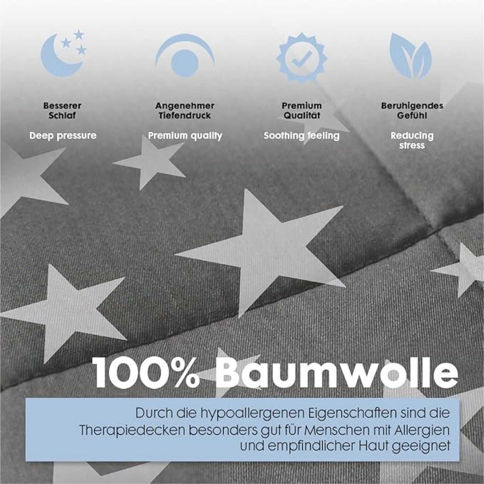 Gewichtsdecke für Kinder aus 100% Baumwolle, Edition "Sterne"