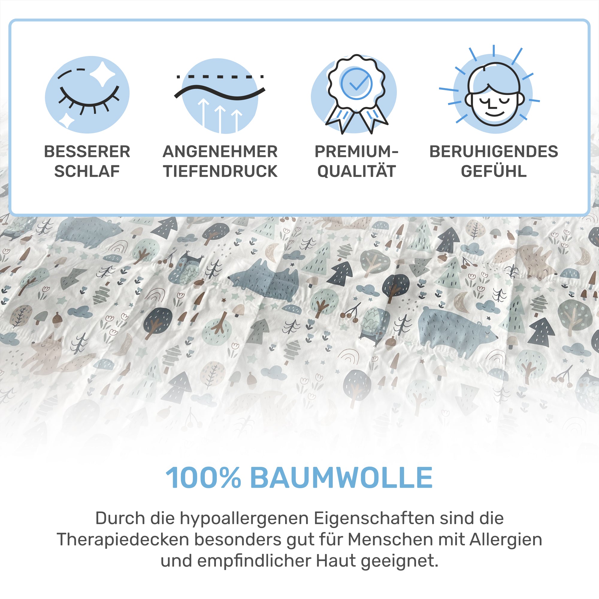 Gewichtsdecke für Kinder aus 100% Baumwolle, Edition "Wald