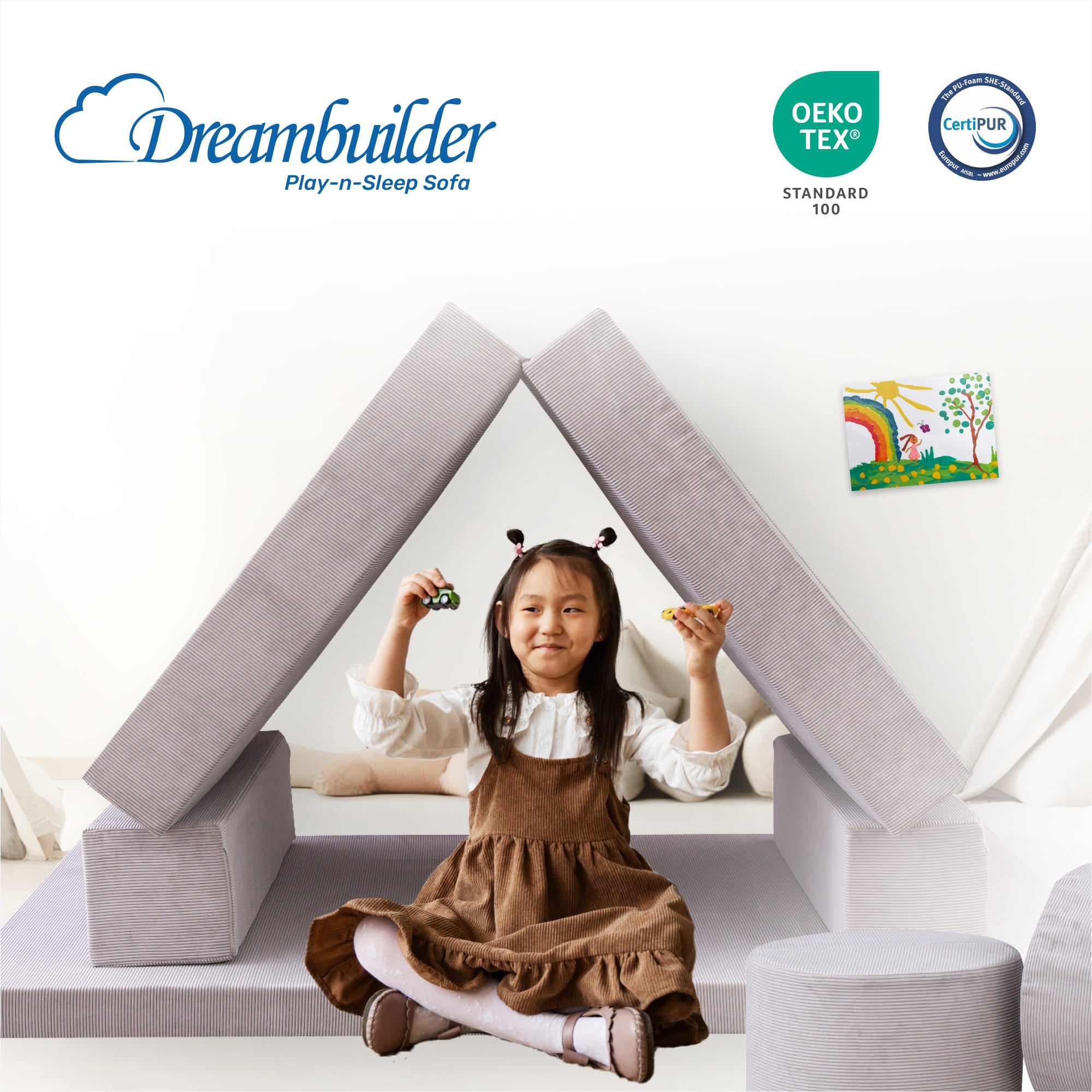 Spielsofa und Schlafsofa für Kinder, 168x84x55 cm, Grau