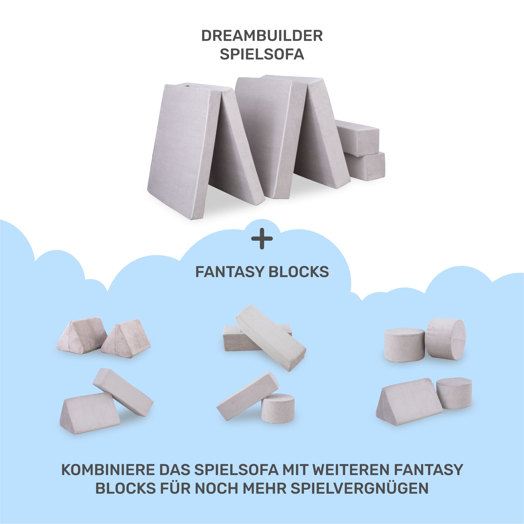 Spielsofa und Schlafsofa für Kinder, 168x84x55 cm, Grau