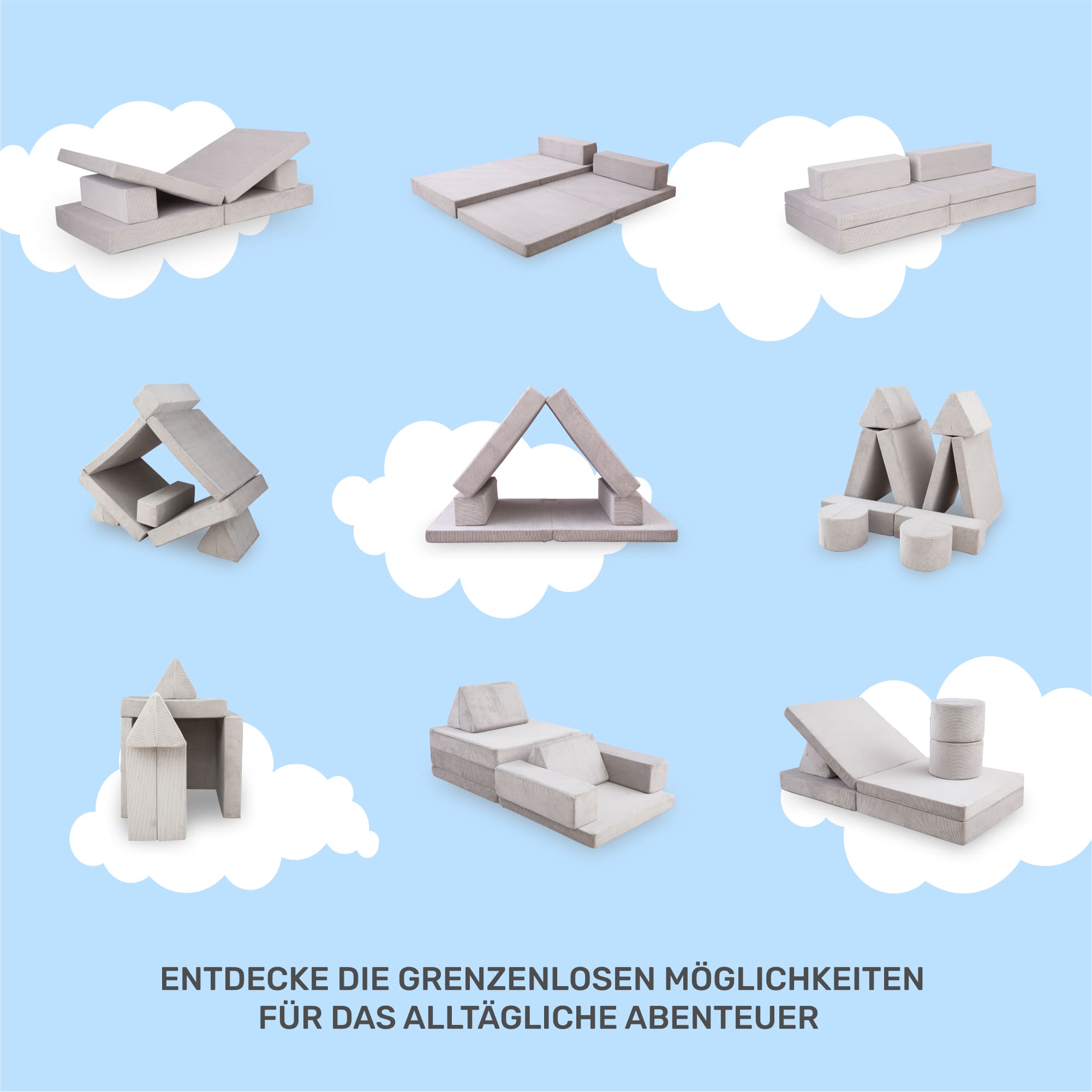 Spielsofa und Schlafsofa für Kinder, 168x84x55 cm, Grau
