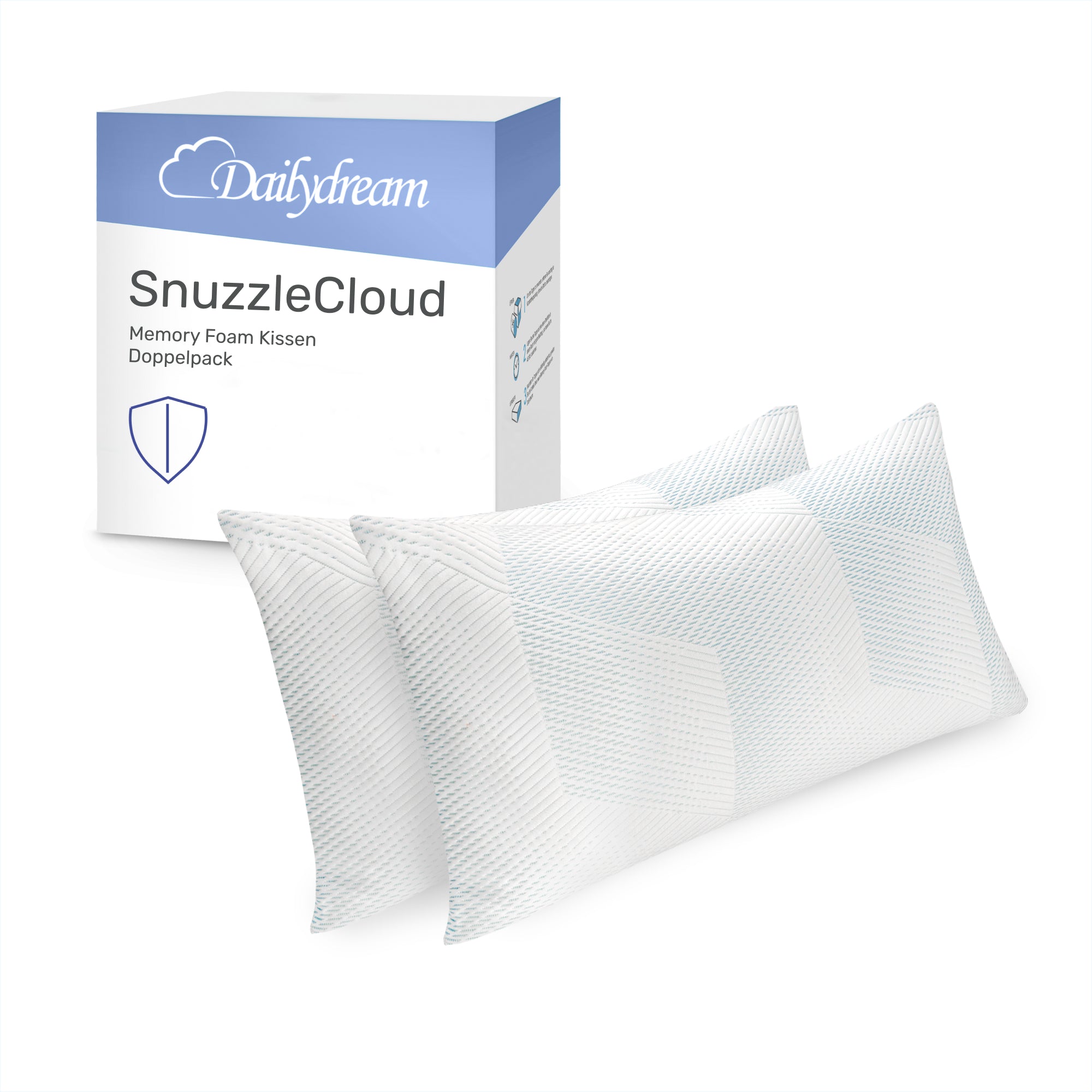 Dailydream SnuzzleCloud Memory Foam Kissen, ergonomisches Nackenstützkissen, 80x40x20 cm, 2 Stück, Weiß