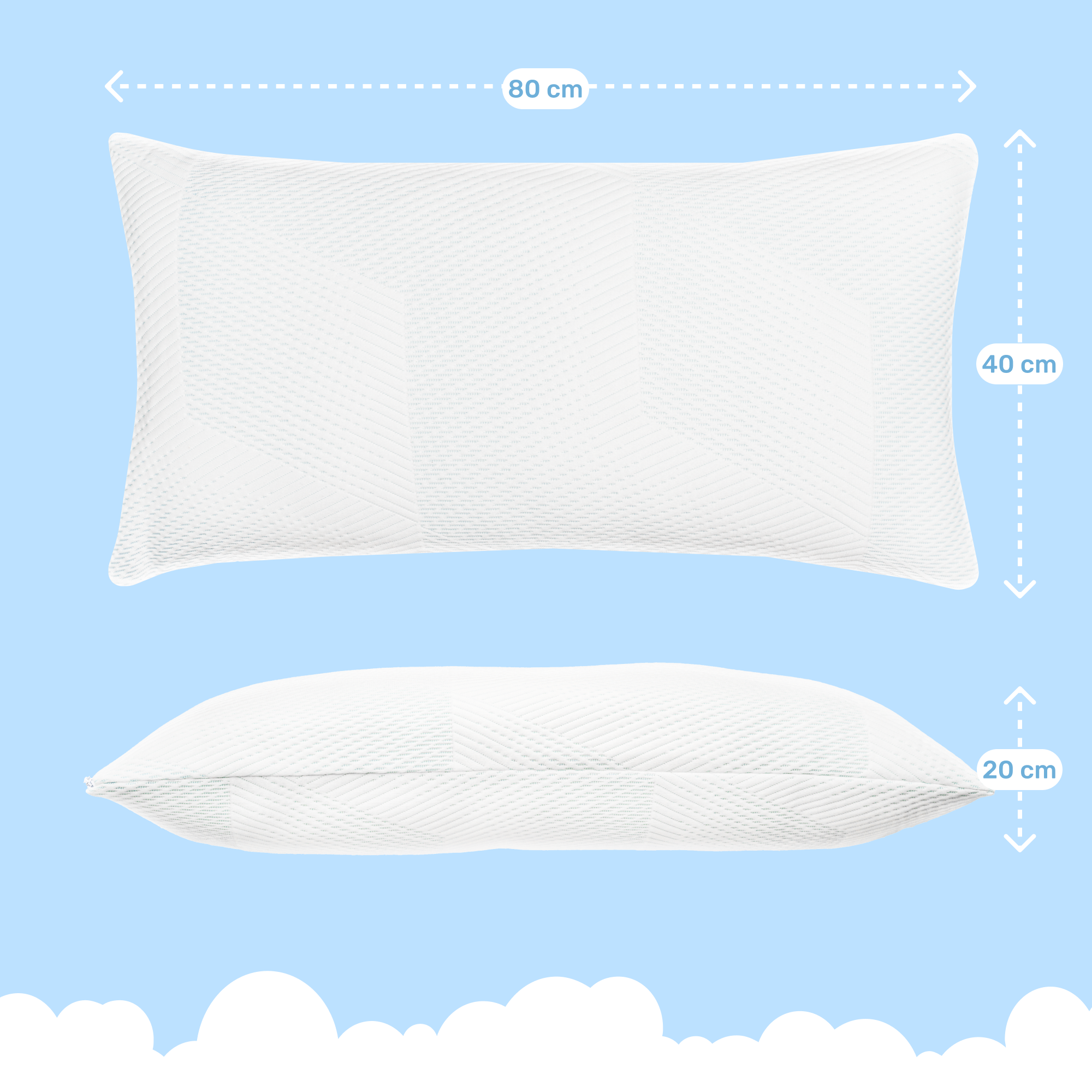 Dailydream SnuzzleCloud Memory Foam Kissen, ergonomisches Nackenstützkissen, 80x40x20 cm, 2 Stück, Weiß
