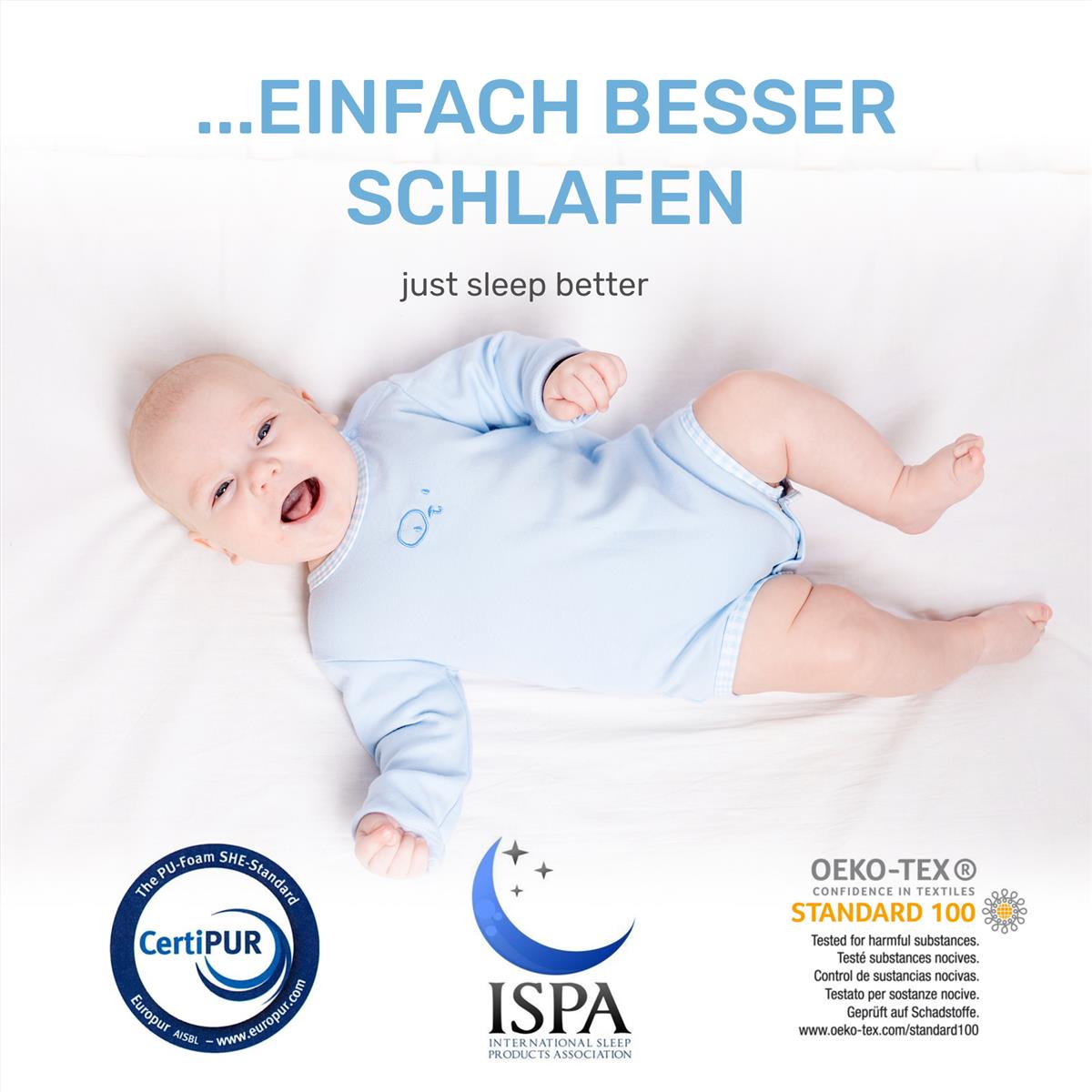 Dailydream Baby- und Kindermatratze Model 1 für 0-36 Monate alte Kinder und bis 25kg mit atmungsaktiven Matratzenkern, 70x140x10cm
